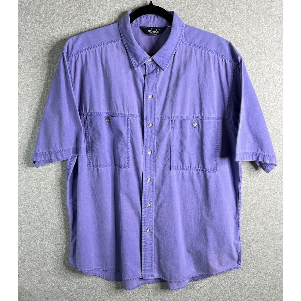 Woolrich Mens Button Up Shirt Purple Short Sleeve Outdoor Pocket Casual